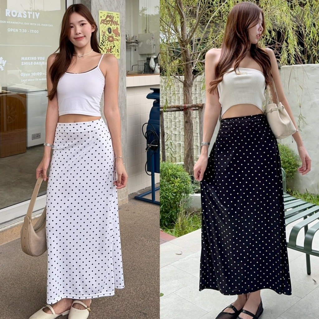 BABEJUB.X l polkadot long skirt กระโปรงยาว กระโปรงลายจุด ผ้าไม่บาง พริ้วสวยยย