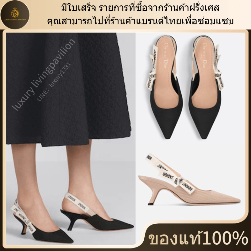 🎁ใหม่ มีใบเสร็จ อุปกรณ์เสริมที่สมบูรณ์ DIOR รองเท้าส้นสูงเปิดส้นแบบมีสายรัดด้านหลัง J'Adior ของแท้ 100💯