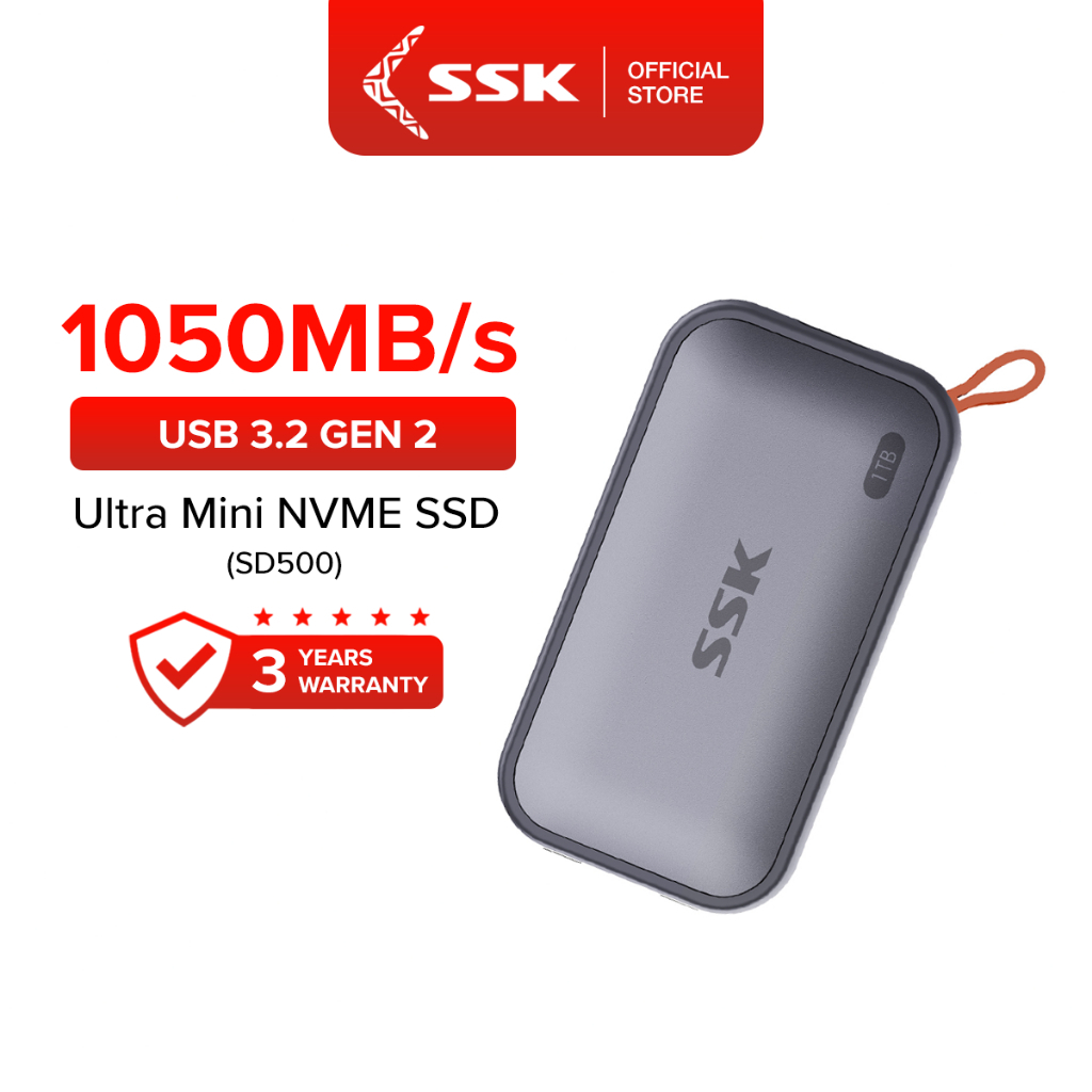 SSK NVMe SSD 250GB/500GB/1TB/2TB - ไดรฟ์ภายนอกพกพาความเร็วสูง กันน้ำและกระแทก USB 3.2 Gen 2 SD500