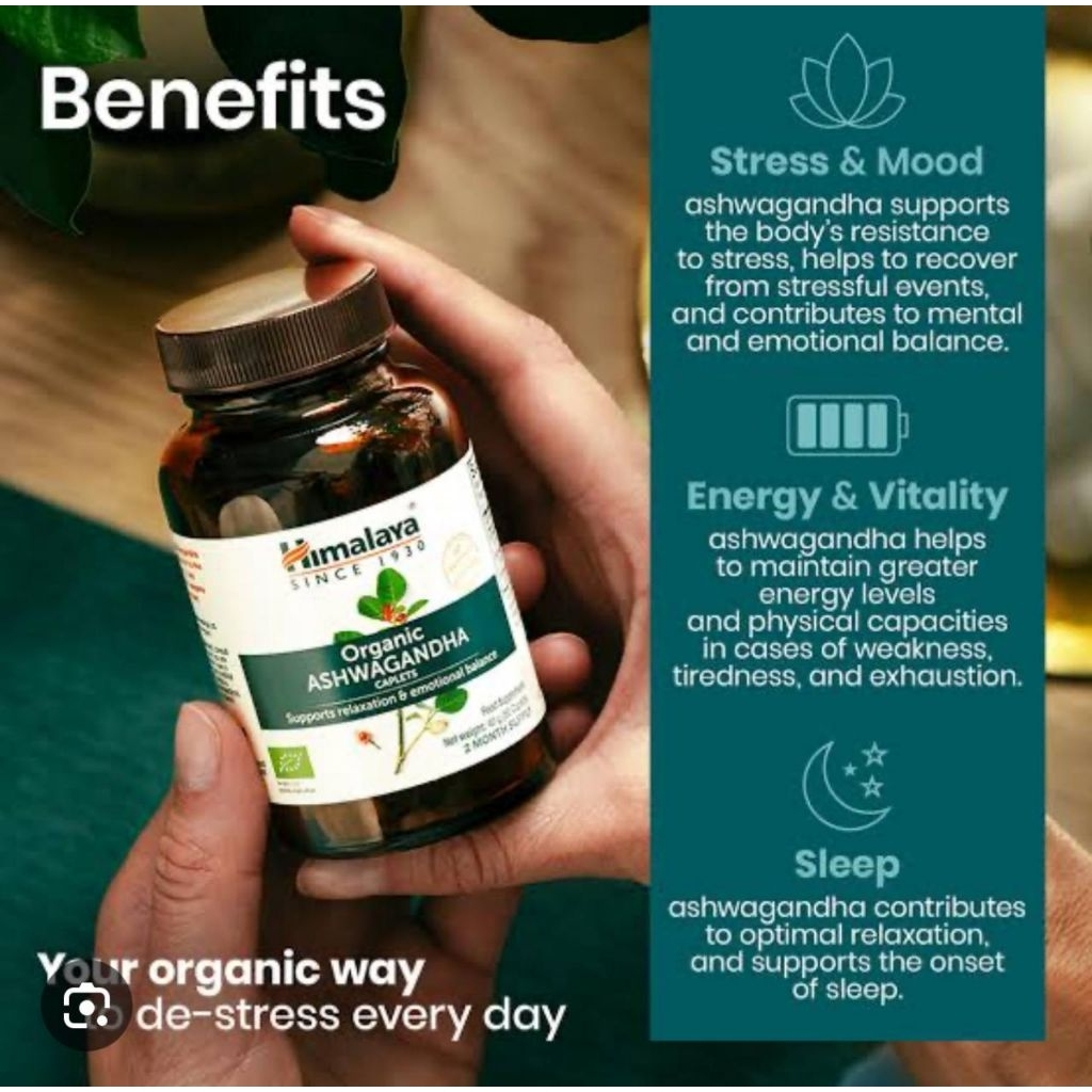 Himalaya organic Ashwagandha Releases stress and boosts energy Rejuvenates mind and body 30tablets and 60tablets