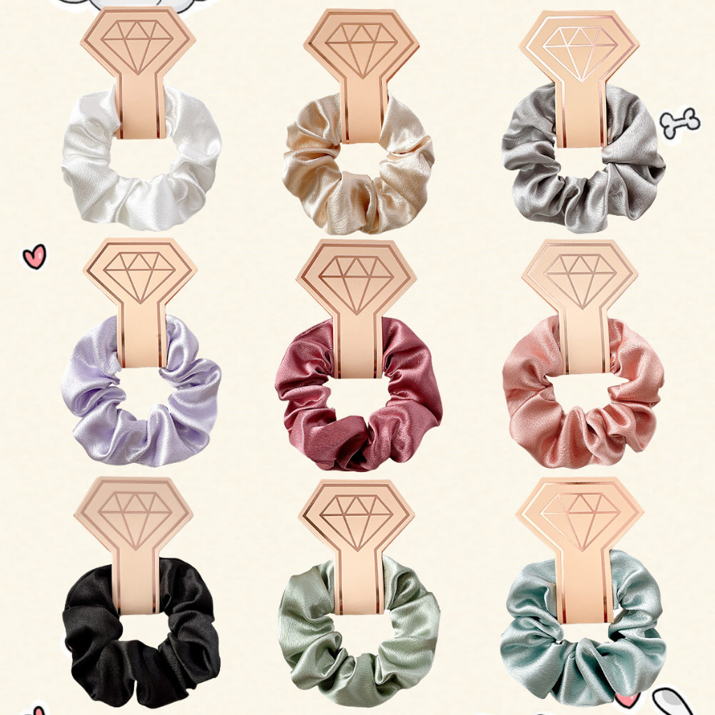 ยางรัดผม วัสดุผ้าซาติน ยางรัดผมลำไส้ใหญ่ มีหลายสีให้เลือก ราคาประหยัด สไตล์เรียบง่าย