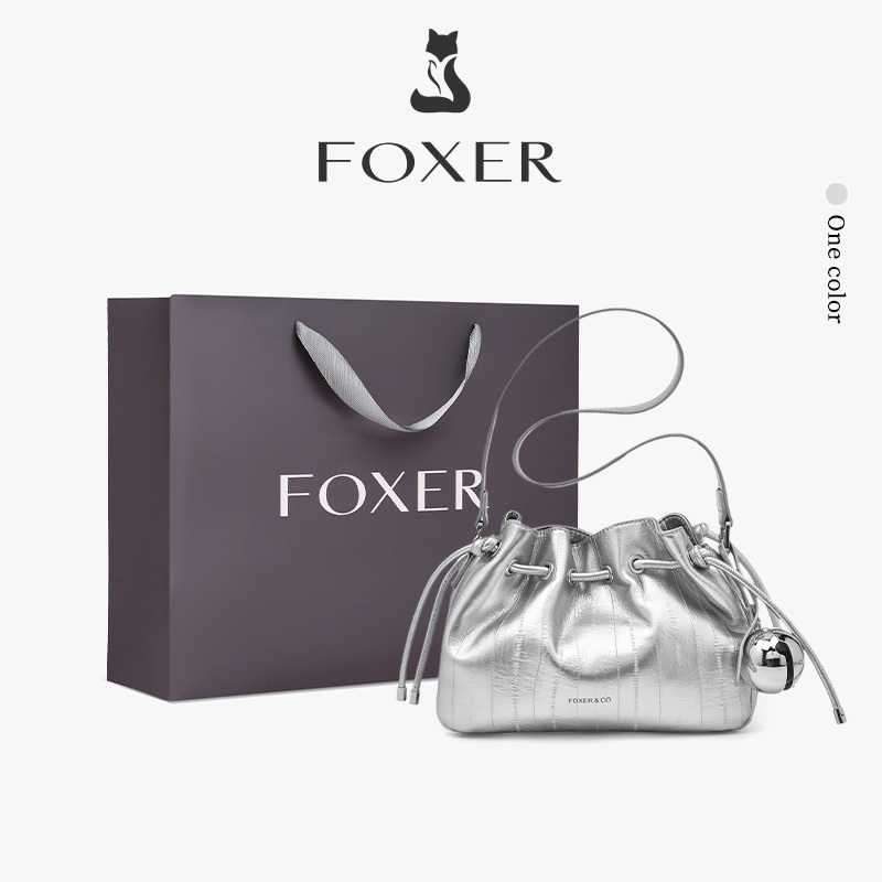 FOXER กระเป๋าทรงก้อนเมฆ กระเป๋าทรงถัง กระเป๋าสะพายข้างผู้หญิง ดีไซน์เชือกรูดทันสมัย