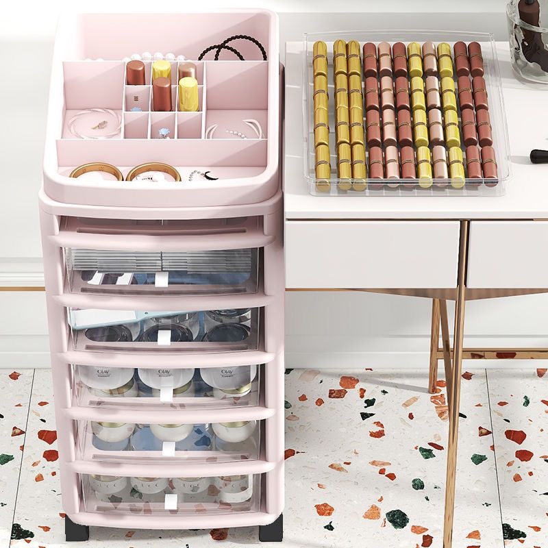 ตู้เก็บเครื่องสําอางโปร่งใส ตู้เก็บเครื่องสําอางแบบเคลื่อนย้ายได้หลายชั้นแบบไม่ต้องประกอบ พร้อมล้อเลื่อน ฝาด้านบนถอดออกใ - รูปที่ 5