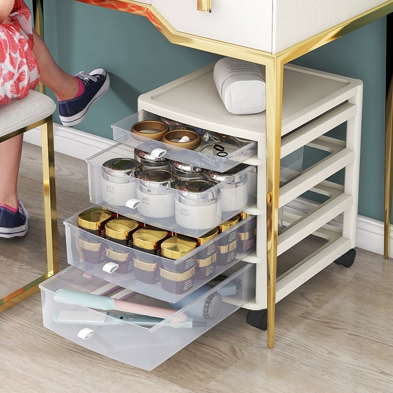 ตู้เก็บเครื่องสําอางโปร่งใส ตู้เก็บเครื่องสําอางแบบเคลื่อนย้ายได้หลายชั้นแบบไม่ต้องประกอบ พร้อมล้อเลื่อน ฝาด้านบนถอดออกใ - รูปที่ 3
