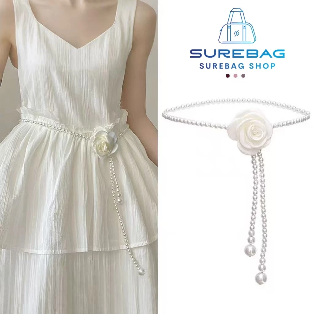 surebag ไข่มุกรูปดอกไม้ สร้อยเอวเครื่องประดับ🌼 เข็มขัดโซ่คาดเอว สไตล์ใหม่ เครื่องประดับ สําหรับผู้หญิง