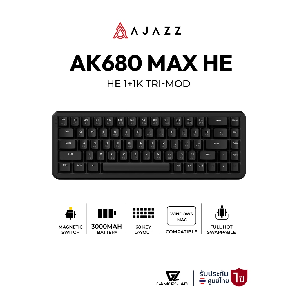 คีย์บอร์ดเกมมิ่ง AK680 Max HE 1+1K Tri-Mod RGB Magnetic Switch Mechanical Keyboard รับประกัน 1 ปี