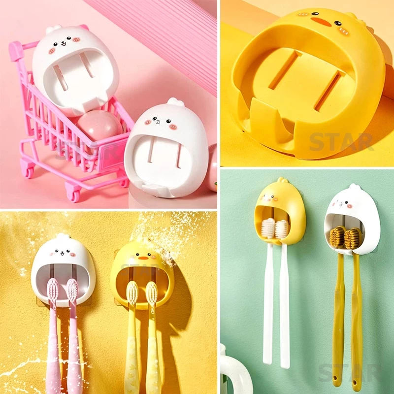 ที่แขวนแปรงสีฟันรูปเป็ด ติดผนัง แขวนแปรงได้ 2 อัน ที่แขวนแปรง การ์ตูน น่ารัก