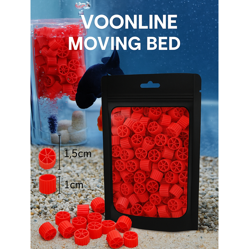 VOONLINE Moving Bed K1 Bio Media สีแดง มูฟวิ่งเบด วัสดุกรองน้ำชีวภาพ เกรด AAA กรองตู้ปลา