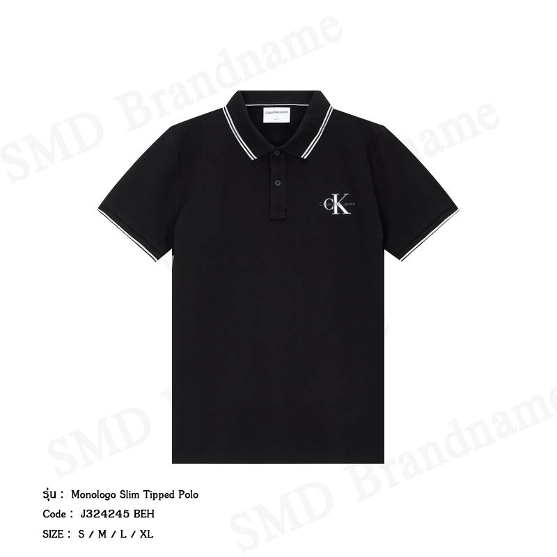 Calvin Klein Jeans เสื้อโปโล รุ่น Monologo Slim Tipped Polo Code: J324245 BEH