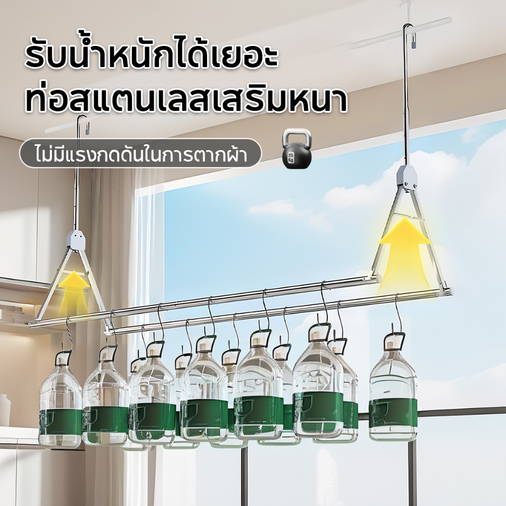 2เสา ราวตากผ้า ราวตากผ้าสแตนเลส ราวตากผ้าพับได้ ไม่ต้องเจาะผนัง ปรับความยาวได้อย่างอิสระ80-240cm - รูปที่ 5