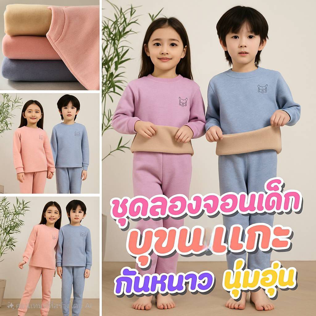 พร้อมส่ง🇹🇭 ชุดลองจอนเด็ก บุขนแกะ heattech ชุดกันหนาวเด็ก ติดลบ -20°C เอาอยู่