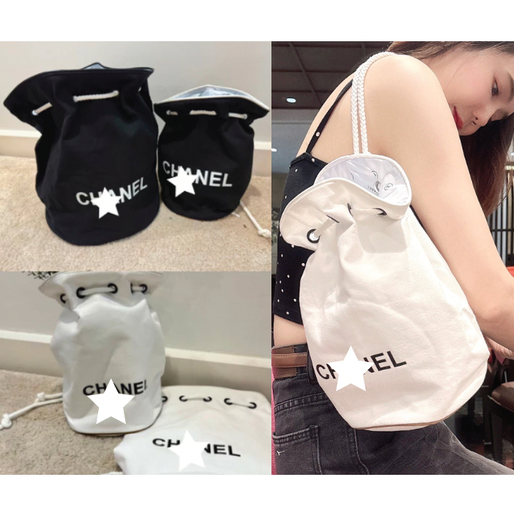 กระเป๋าชาแนล  BLACK CANVAS COSMETIC MAKEUP DRAWSTRING BAG VIP GIFT NIB 10,25"x9"x6.25"