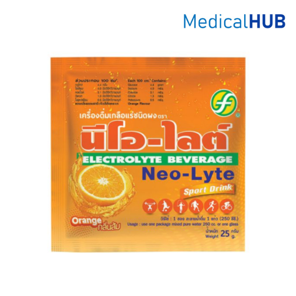 Neo-Lyte Neolyte นีโอไลต์ เกลือแร่ รสส้ม สำหรับออกกำลังกาย อ่อนเพลีย เสียเหงื่อ 25 กรัม 1 ซอง 00993