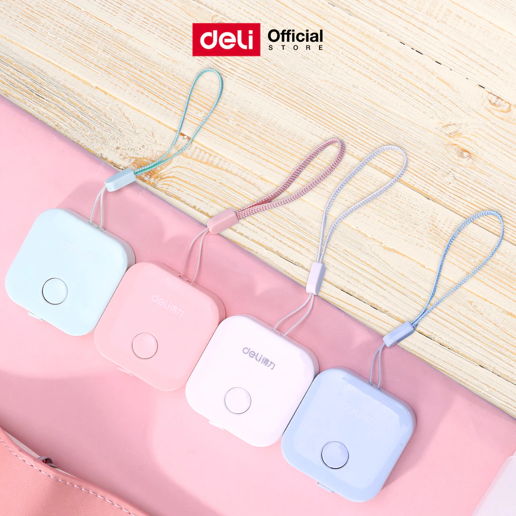 สายวัดตัว Deli ตลับเมตร พกพา สายวัดเอว สายวัดตัว แบบตลับ มินิมอล สีพาสเทล น่ารัก ยาว 1.5 เมตร (คละสี 1 ชิ้น)