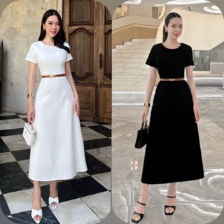 Shimmer พร้อมส่งสีดำ สีขาวพร้อมส่งจันทร์ / เดรสสีขาวแขนสั้นอ…
