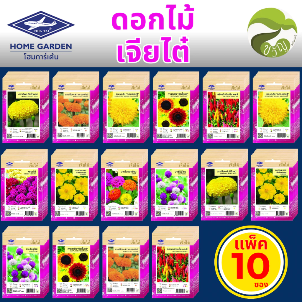 เมล็ดพันธุ์ดอกไม้ แบบซอง เจียไต๋ ขายส่ง ราคาถูก ยกแพค บรรจุแพ็คละ 10 ซอง
