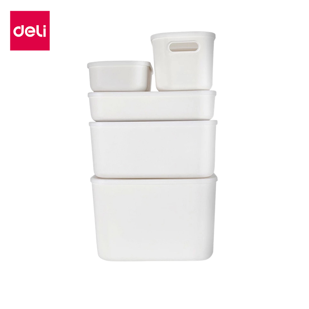 Deli กล่องเก็บของ พร้อมฝา ตะกร้าเก็บของ ถังจัดเก็บ กล่องใส่ของ กล่องออแกไนเซอร์ สีขาว ประหยัดพื้นที่