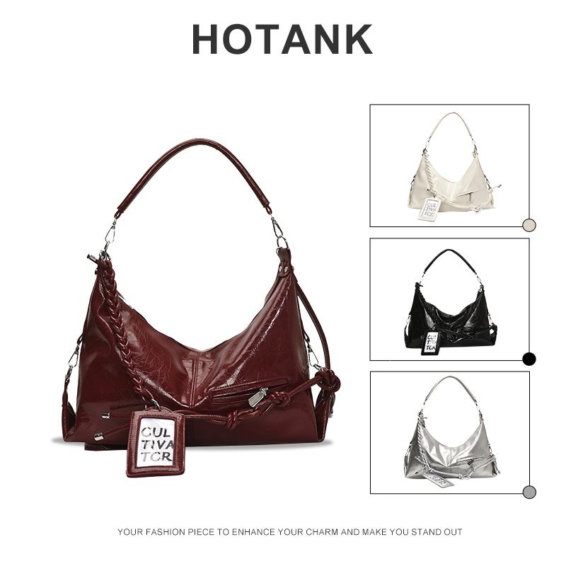 HOTANK กระเป๋าสะพายไหล่ความจุขนาดใหญ่สำหรับผู้หญิง กระเป๋าสะพายใบใหญ่ สายปรับระดับได้ ใส่ไอแพดได้+ซองการ์ด