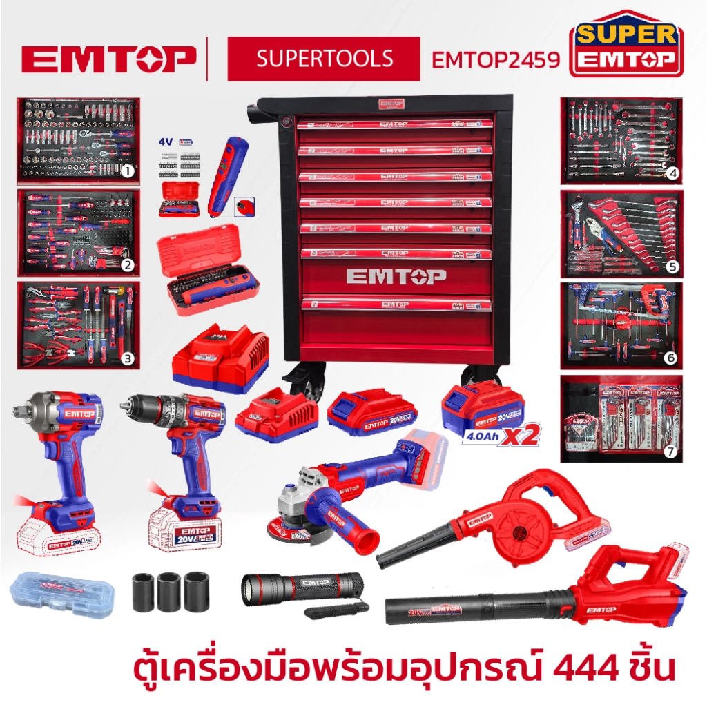EMTOP ตู้เครื่องมือพร้อมอุปกรณ์ 444 ชิ้น รุ่น EMTOP2459