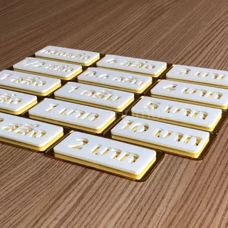 (GM) ป้ายอะคริลิคมิลเลอร์ สีทองขาว ป้ายราคาทองคำ 2 สลึง - 2 บาท ขนาด 4x8cm