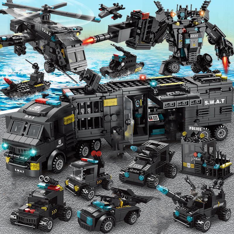 ตัวต่อ 700ชิ้น ตำรวจ หุ่นยนต์ ขนาดใหญ่ ของเล่นเด็ก ของเล่นเสริมสร้างพัฒนาการและสมาธิเด็ก