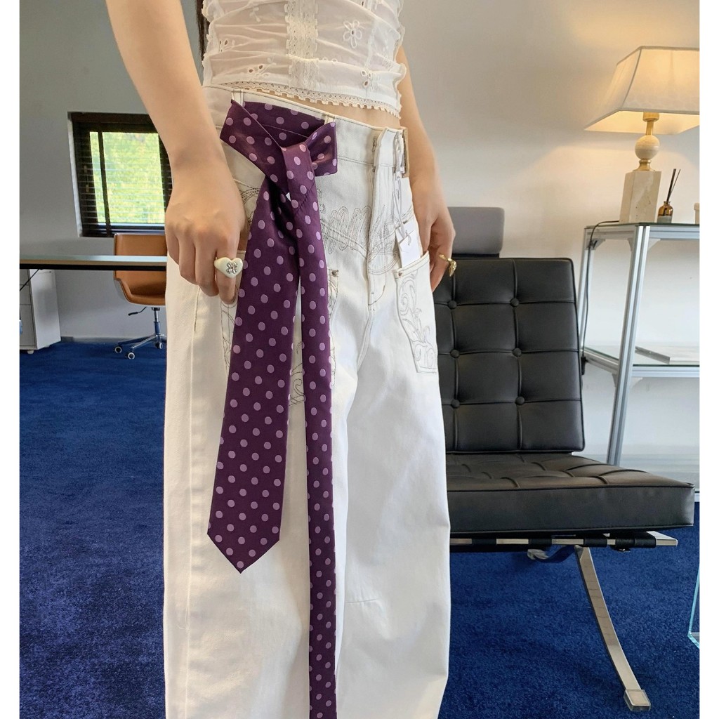 ᵔᴥᵔ Polka dot (สีม่วง)- พร้อมส่ง 🌷🪞 เนคไทลายจุด เนคไทลายสก็อต necktie (แบบผูกเอง/พันคอ/ทำเป็นเข็มขัดได้)