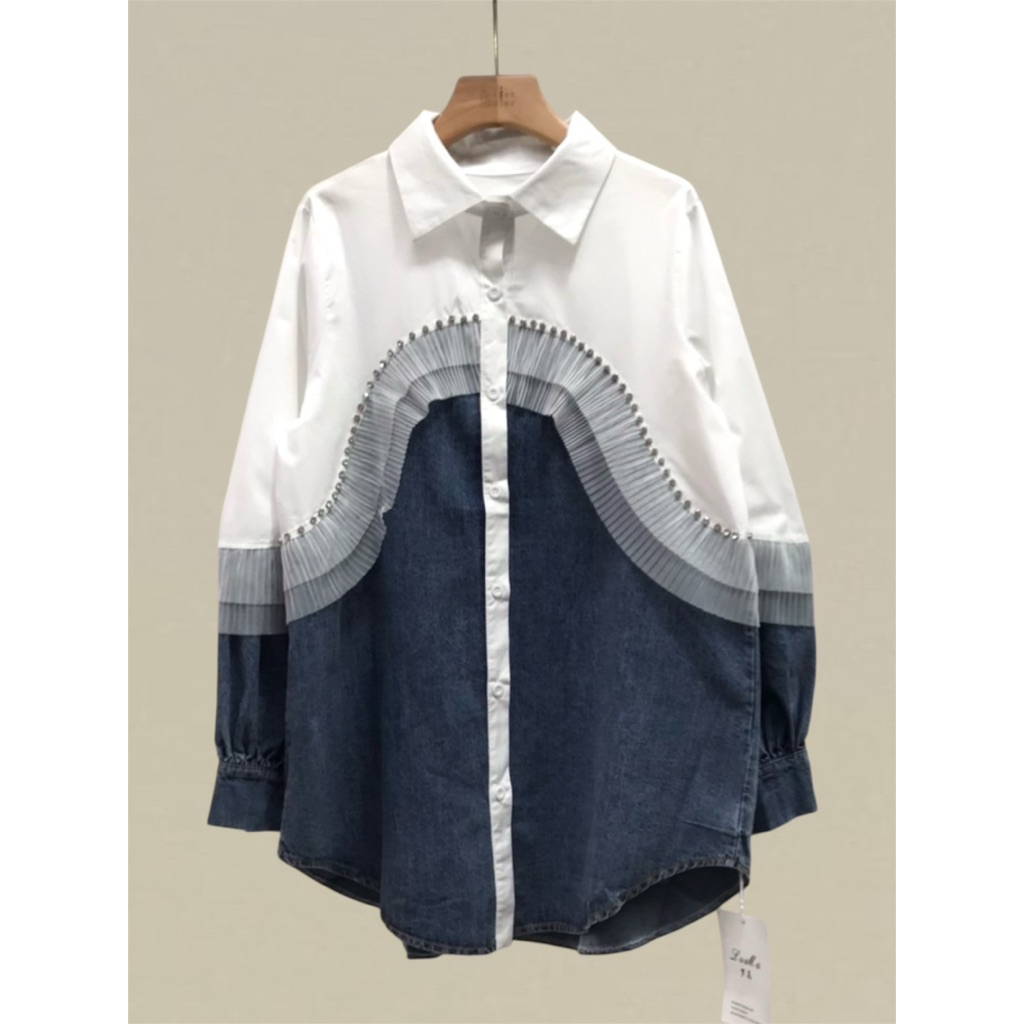 Jeans Patch Cotton Rim Frill DM Long Sleeve Shirt ราคา ถูกที่สุด ดีลบีเคเค แกลเลอรีภาพที่ 8