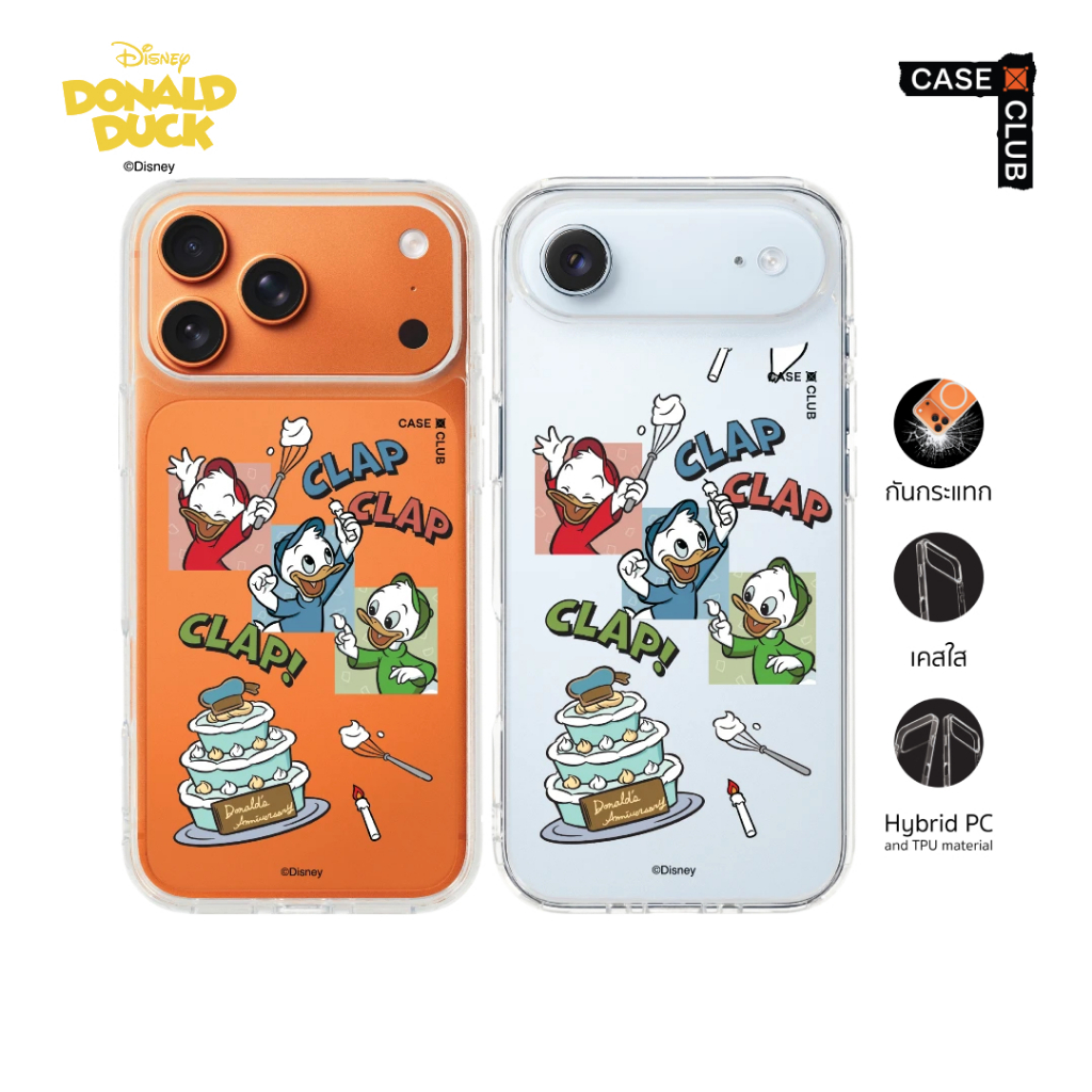 CaseClub เคสไอโฟน เคสโทรศัพท์ เคสใส ลาย Donald Duck Clap Donald Duck เค้กงานปาร์ตี้ในวัยเด็กสำหรับ i