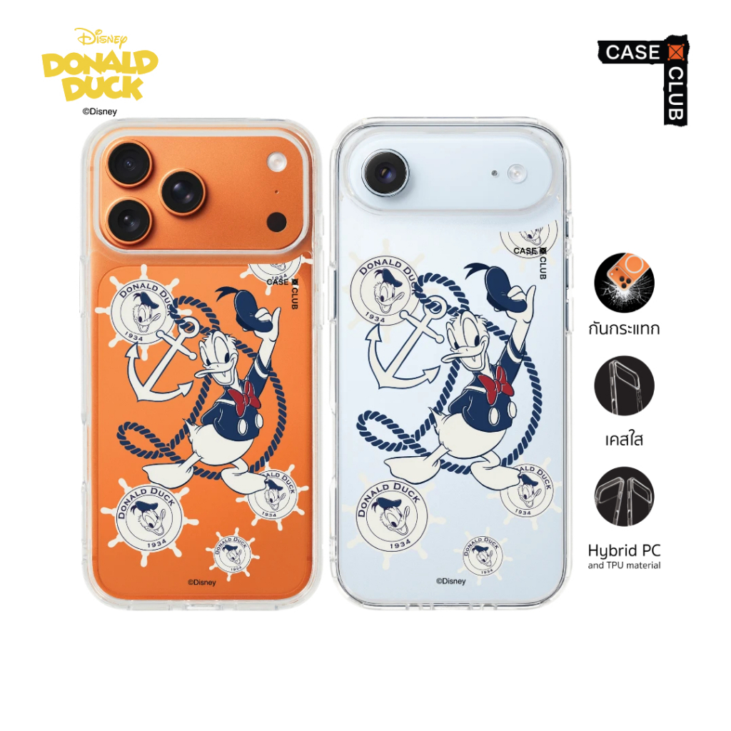CaseClub เคสไอโฟน เคสโทรศัพท์ เคสใส ลาย Donald Duck Sailor Donald Duck กะลาสีแนวย้อนยุค สำหรับ i17 P