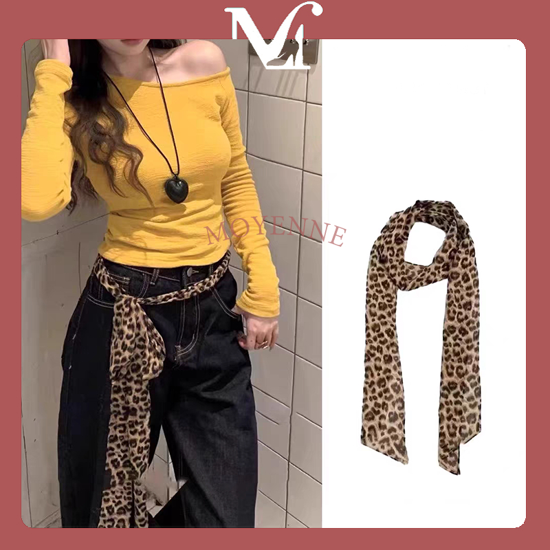 [จัดส่งจากกรุงเทพฯ] ผ้าพันคอไหมลายเสือดาววินเทจ เข็มขัดอเนกประสงค์ Y2K เครื่องประดับแฟชั่นสำหรับผู้หญิง เข็มขัดลายเสือดา