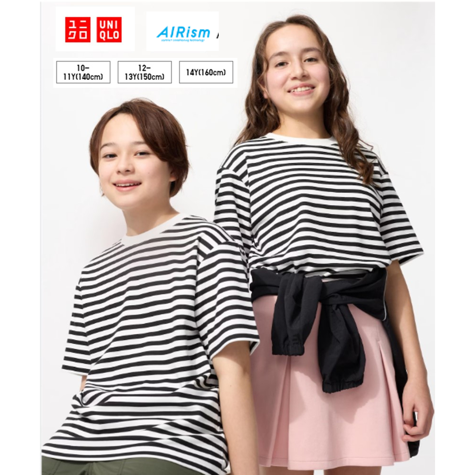 [ มือ1 แท้💯 ] Uniqlo KIDS เสื้อยืด AlRism คอตตอน คอกลม ลายทาง นุ่ม ใส่สบาย ระบายอากาศ เสื้อยืดเด็ก เสื้อเด็ก เด็ก ขาวดำ