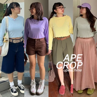 upeachme(B7,B10) Ape Crop [อก39-50"] เสื้อครอปแขนยาวขอบหยักทรงโคร่งหลวม ผ้าคอตตอนผสม ไม่ต้องรีด ใส่สบาย