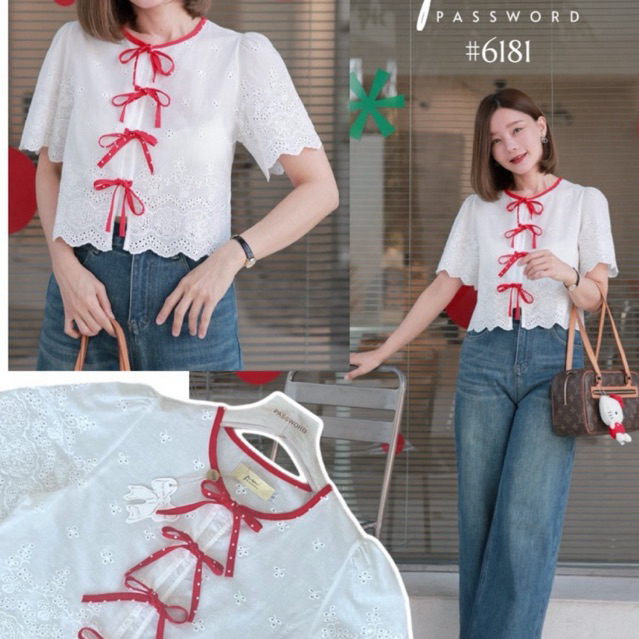 password 6181 เสื้อผ้าคอตตอนปักฉลุดอกไม้ทั้งตัว