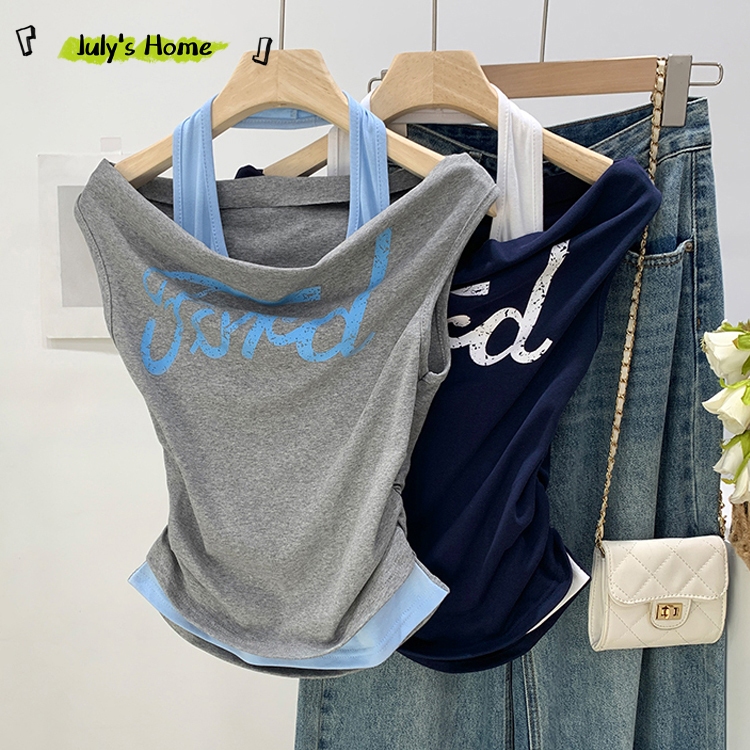 เสื้อยืด เสื้อแขนสั้นผู้หญิง สลับสี กรีนอักษร ต่อสลับ ออกแบบสวย#J2395
