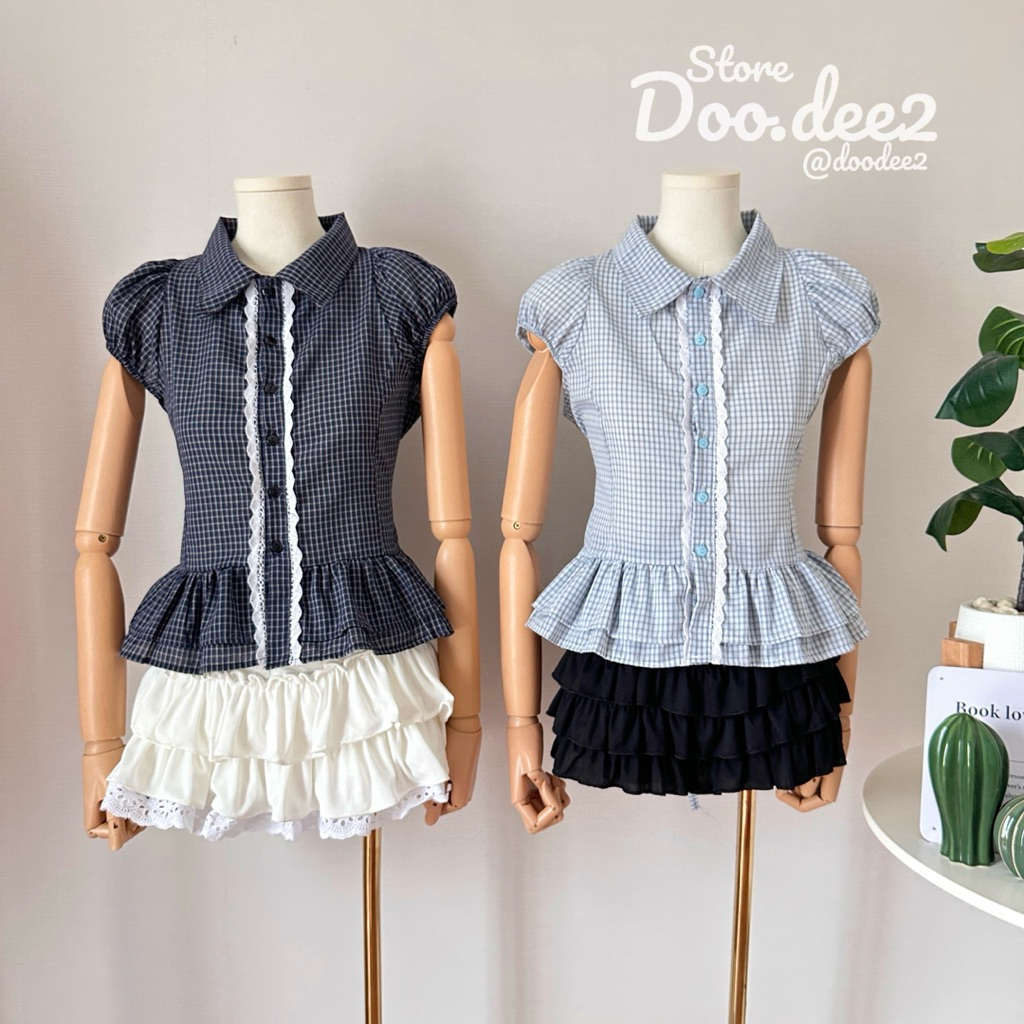 ♦️DOODEE2♦️เสื้อคอปกแต่งลูกไม้ ระบายด้านล่างแขนตุ๊กตา