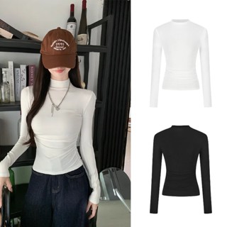 cherryshop พร้อมส่ง เสื้อยืดแขนยาวรัดรูปแฟชั่นสไตล์เกาหลีสำห…