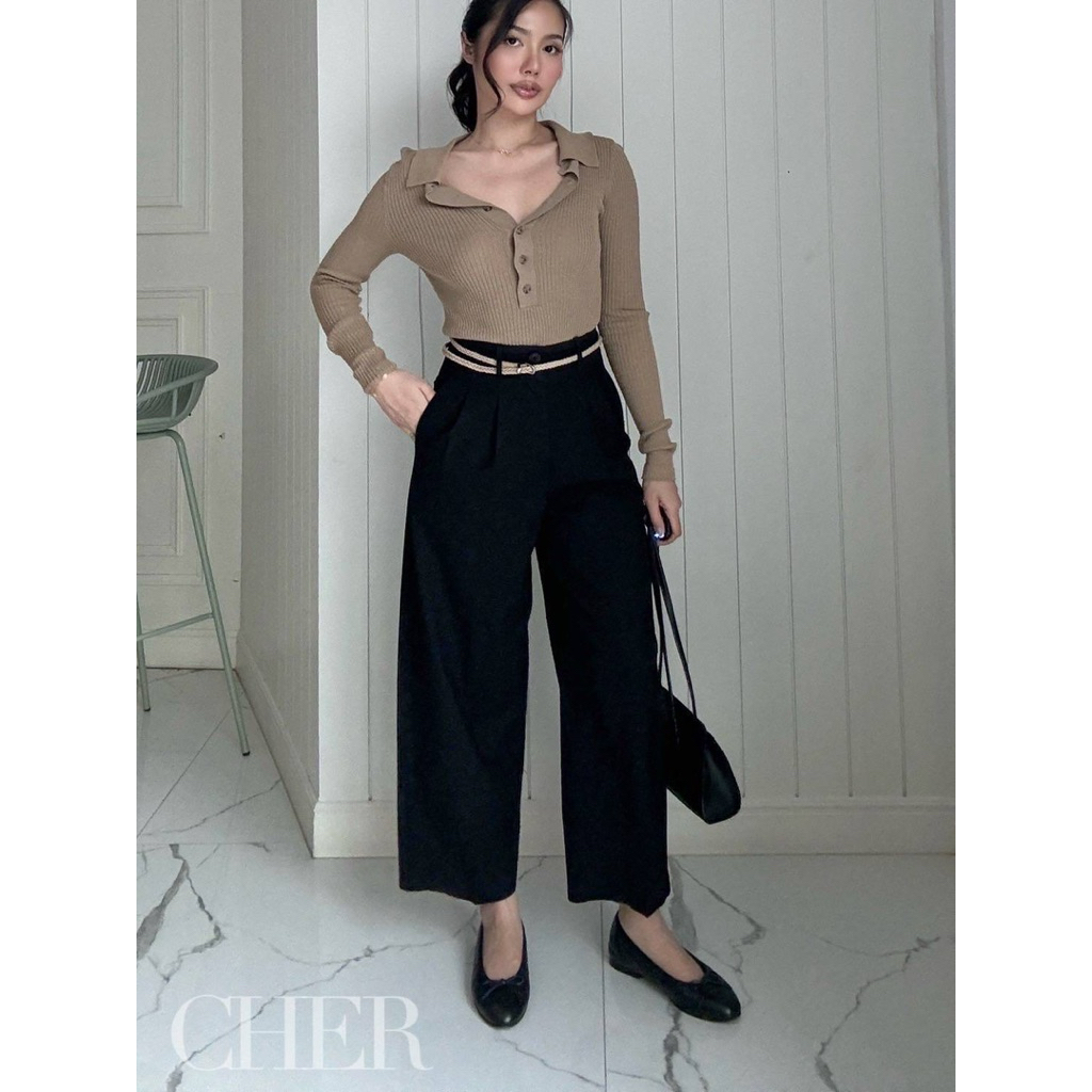 1681กางเกงขายาวผ้าลินินขากระบอกเล็กเข็มขัดสาน💕