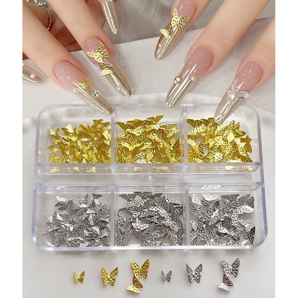 กล่องรวมผีเสื้อสีเงินสีทอง สำหรับแต่งเล็บ ปริมาณ 18 กรัม🇹🇭🇹🇭
