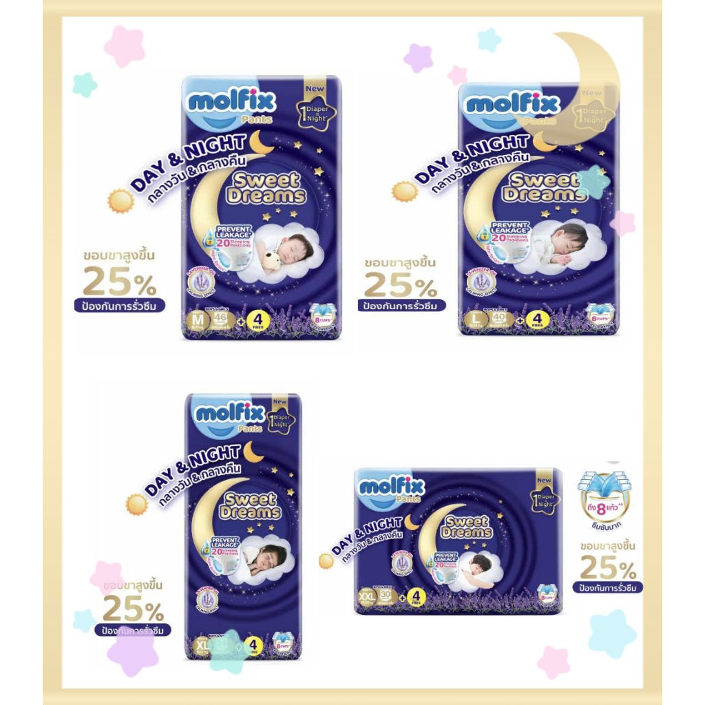 **1ห่อ**แพมเพิส molfix  sweet dreams ห่อใหญ่ ซื้อ2ห่อแถมทิชชู่เปียก1ห่อใหญ่