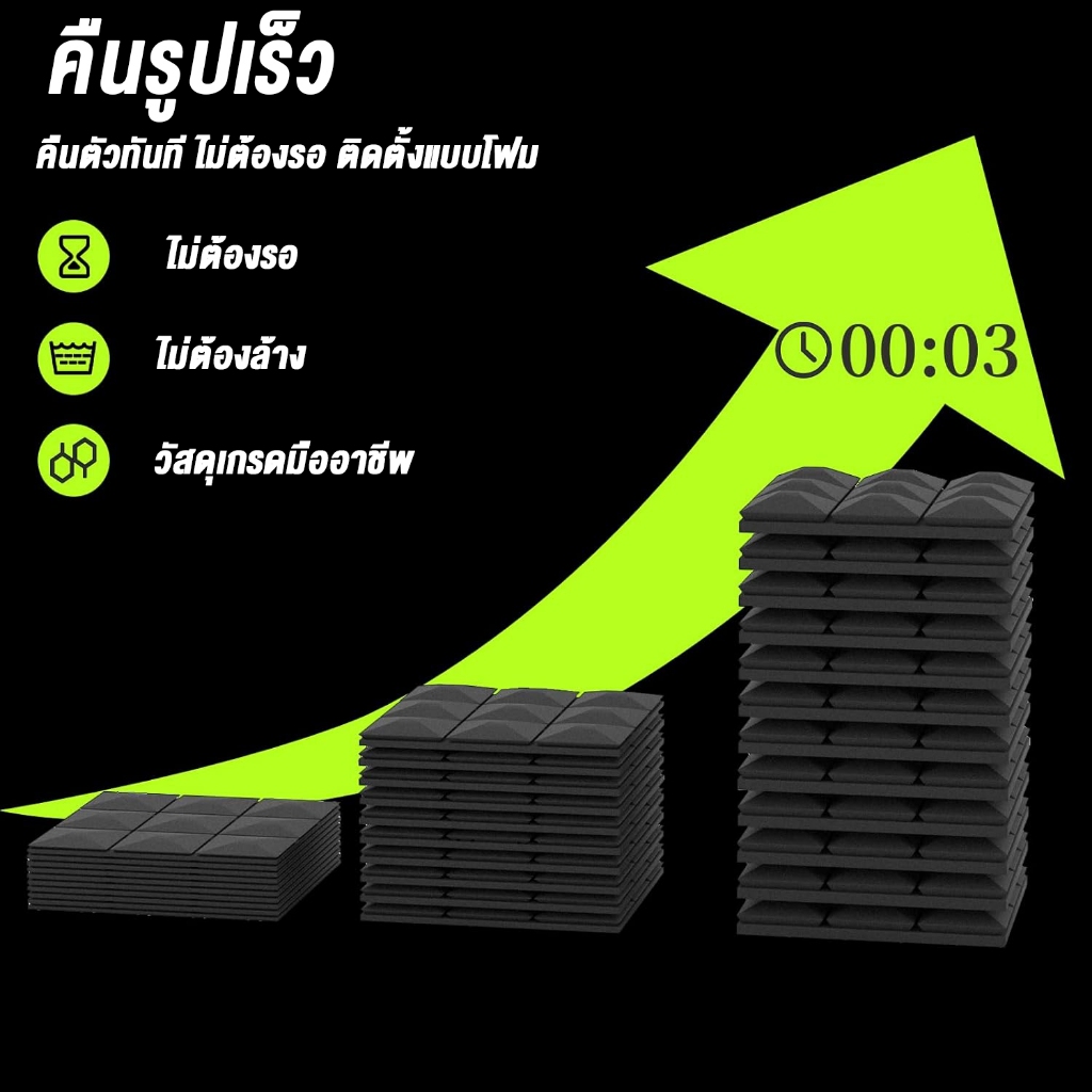 【COD】12 ชิ้นต่อห่อ แผ่นซับเสียง ลายไดมอนด์ 30x30หนา 5cm ฟองน้ำซับเสียง เหมาะสำหรับผนังห้อง แผ่นซับเสียง - รูปที่ 2