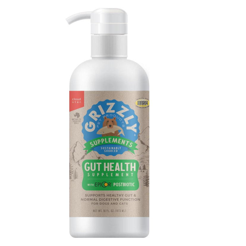 Grizzly Health Supplement POSTBIOTIC  16 oz. 474ml.  USA สูตรน้ำมันปลาแซลมอนสุนัข,แมว ช่วยดูแลระบบลำ