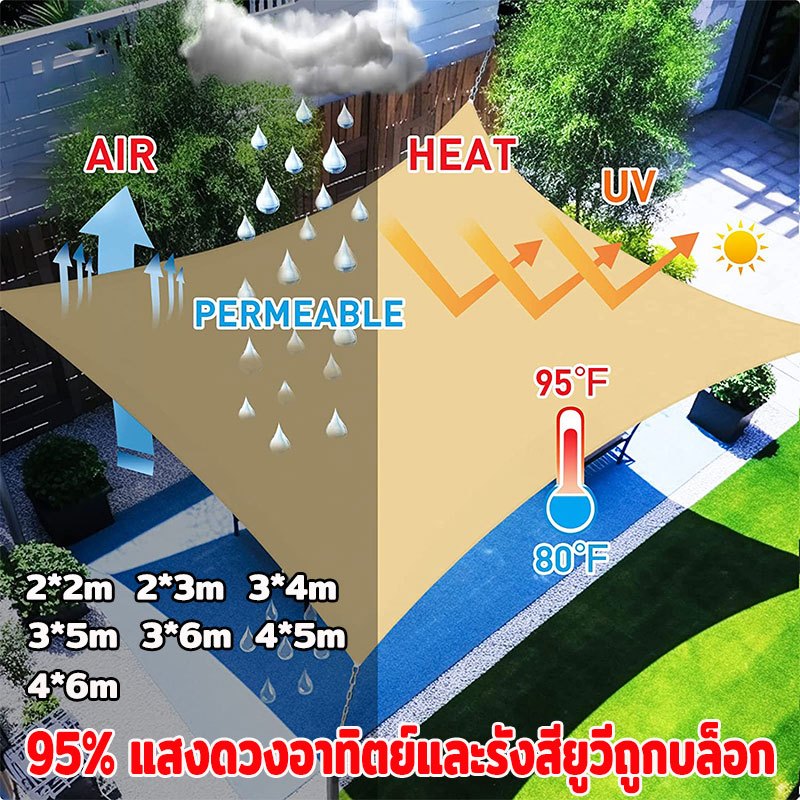 บังแดด HDPE 98% กันน้ํา กันลม สําหรับสวน ระเบียงกลางแจ้ง ตาข่ายบังแดด ผ้าใบกันน้ำ ผ้าบังแดด ที่บังแดด