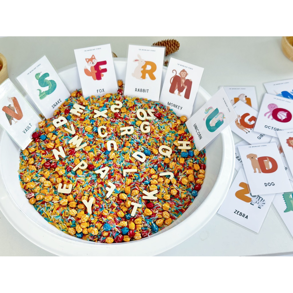 เชตเรียนsensory bin และ การ์ดA-Z 26ใบ