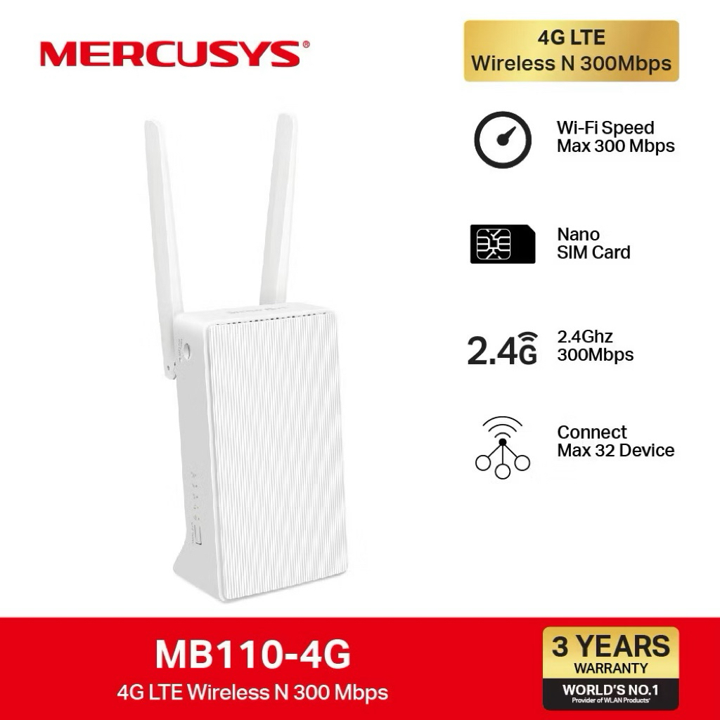 เร้าเตอร์ใส่ซิม MERCUSYS MB110-4G 300 Mbps