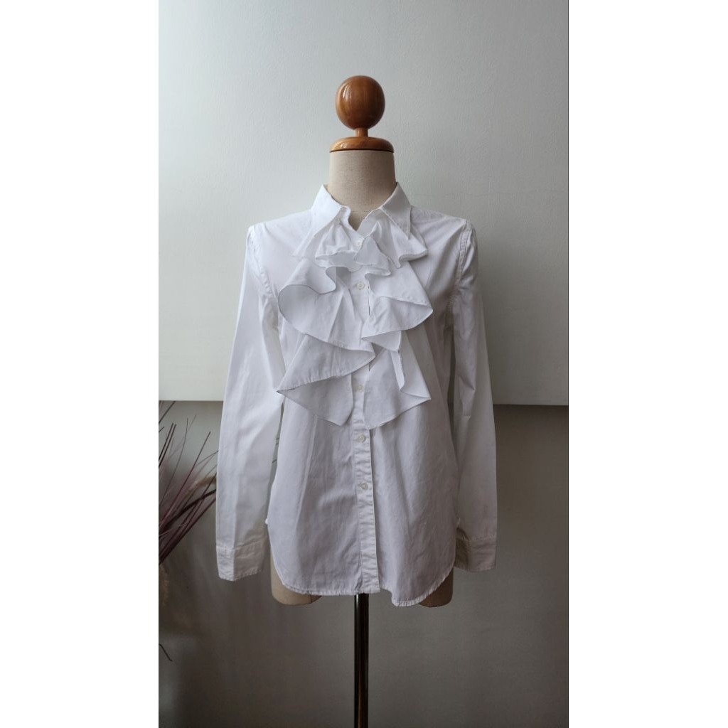 เสื้อเชิ้ต Lauren Ralph Lauren ผู้หญิง สีขาวแต่งระบายช่วงอก