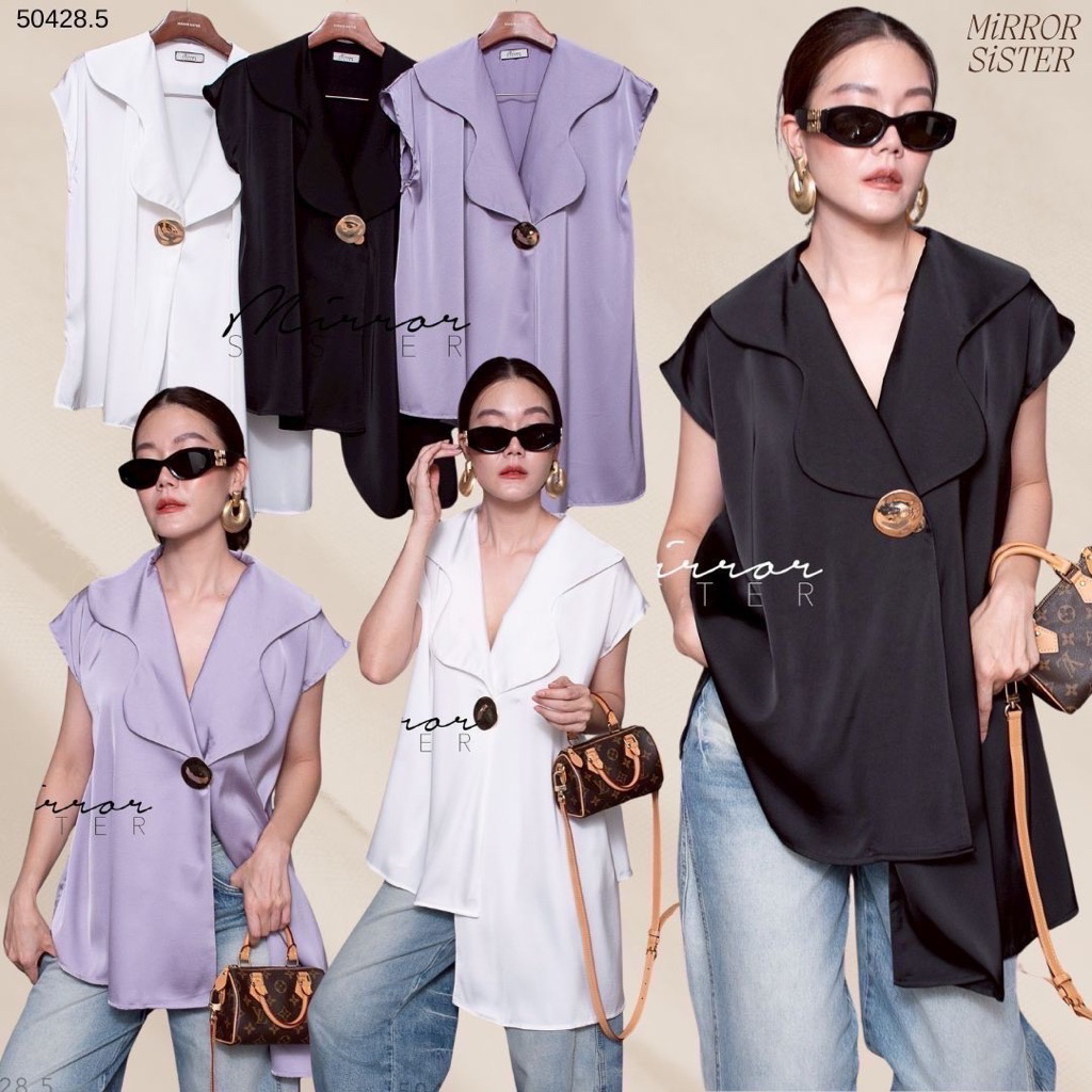 MRS | MIRRORSISTER🔖 50428.5 เสื้อตัวเก๋ที่คอปกแต่งCurveหยัก