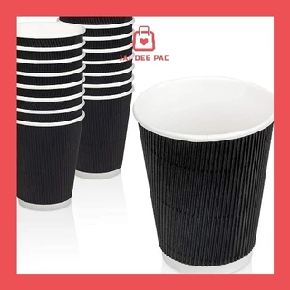 พรีเมี่ยม แก้วกาแฟร้อน(แก้วกับฝาขายแยก) แก้วกระดาษ 2 ชั้น สีดำ คุณภาพดีที่สุด ทนความร้อน Ripple Wall Paper Cup