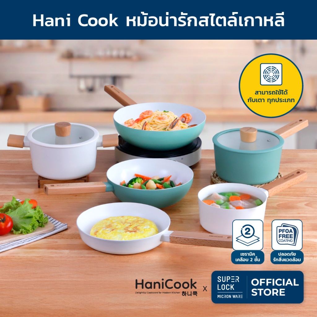 HaniCook กระทะเกาหลีก้นลึก กระทะอลูมิเนียม เคลือบเซรามิกผิวลื่น ไม่ติดกระทะ 24-26cm.ป้องกันความร้อน
