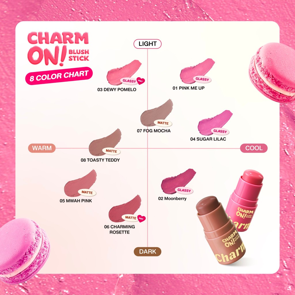 Charmiss Charm On! Blush Stick 3g. ชาร์มิส เปิดโหมดแก้มสวยตลอดทั้งวัน 2 แบบ บลัชแท่งเนื้อกลาสซี่ / บลัชเนื้อแมตต์ - รูปที่ 5