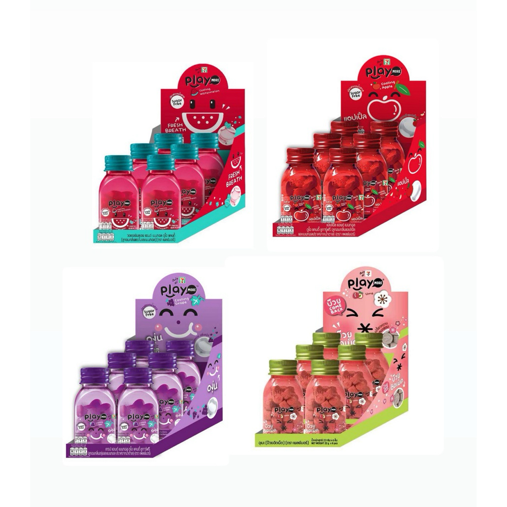 play more เพลย์มอร์ ลูกอมกลิ่นแตงโมและเมนทอล แบบขวด 22 กรัม (แพ็ก 6 ขวด)